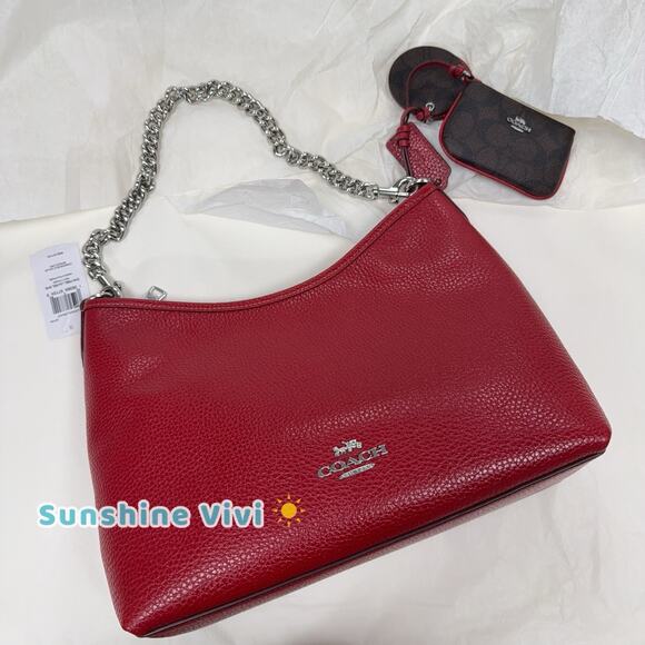 NWT Coach Laurel Shoulder Bag Mirror Charm & Pouch CBI94 Dark Cardinal/Walnut - Picture 9 of 10